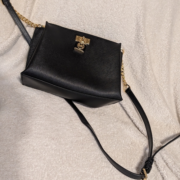 Michael Kors Black Crossbody with Gold Chain and Turn-Lock